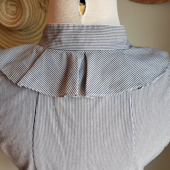 Tahari Sleeveless Ruffle Neckline Striped Blouse - Picture 5 of 8